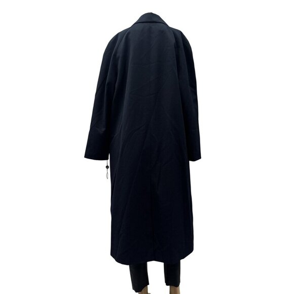 Sanyo NY Long Trench Overcoat Button-Up Minimalist Black Wool Blend Womens M - Picture 2 of 12